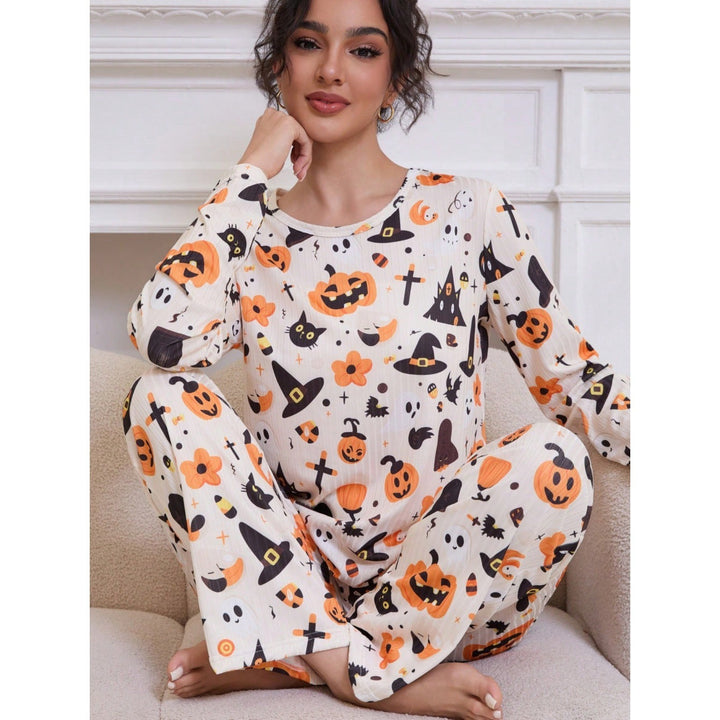 Women's Halloween Pumpkin Print Pyjama Set