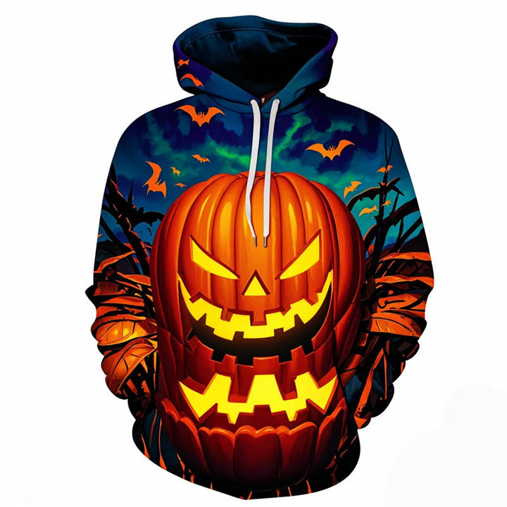 Men's Halloween Pumpkin Print Hoodie with Kangaroo Pocket
