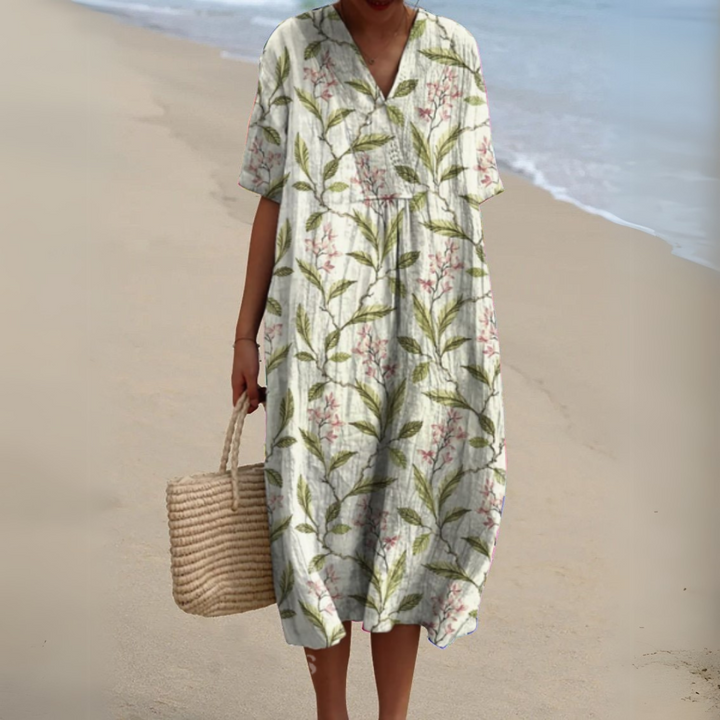 Women's Floral V-Neck Short Sleeve Maxi Dress