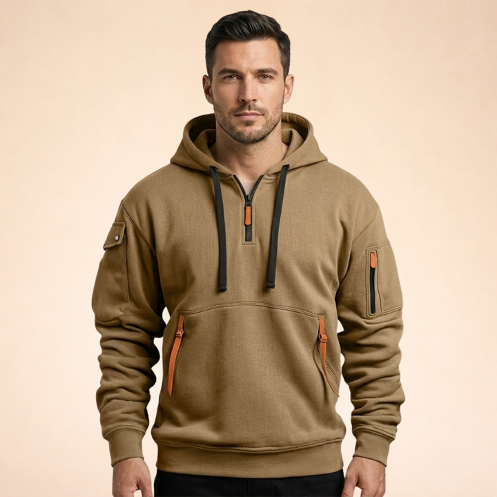 Men's Quarter-Zip Utility Hoodie with Cargo Pockets