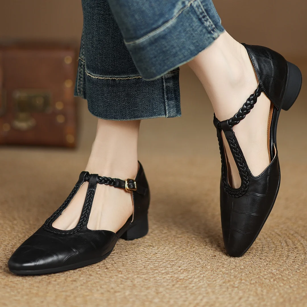 Croc Embossed T Strap Pumps