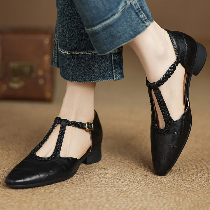 Croc Embossed T Strap Pumps