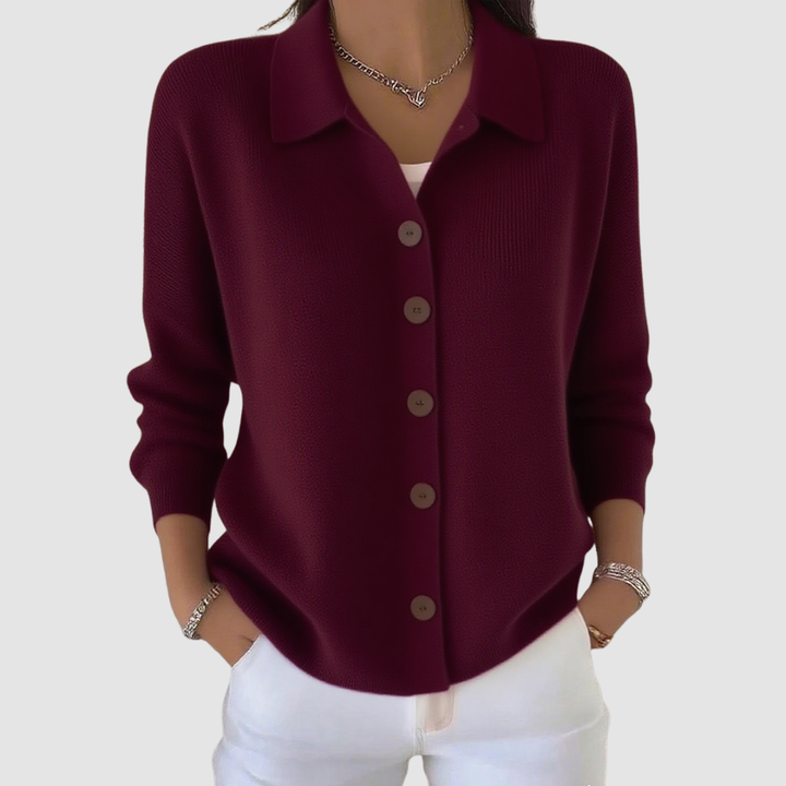 Chloe | Collared Button Front Knit Cardigan