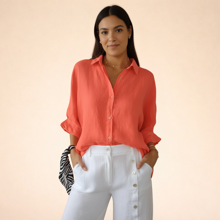 Women's Button Front Linen Blouse