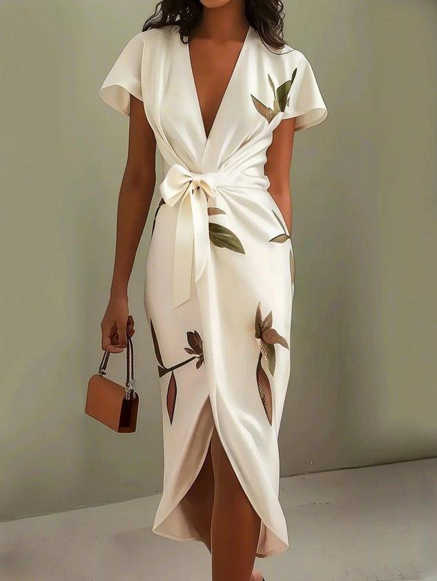 Women's Floral Maxi Wrap Dress with Tie Waist