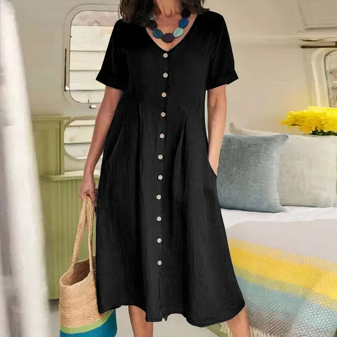 Women's Button Front Summer Midi Dress