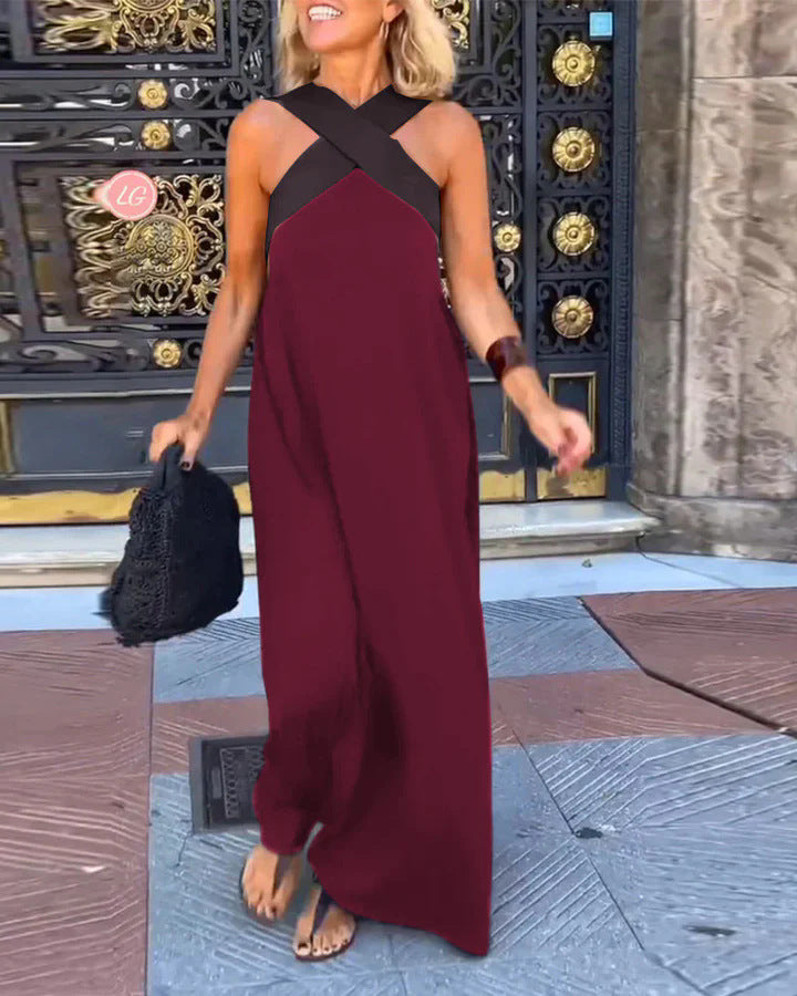 Cross Over Halter Neck Maxi Dress