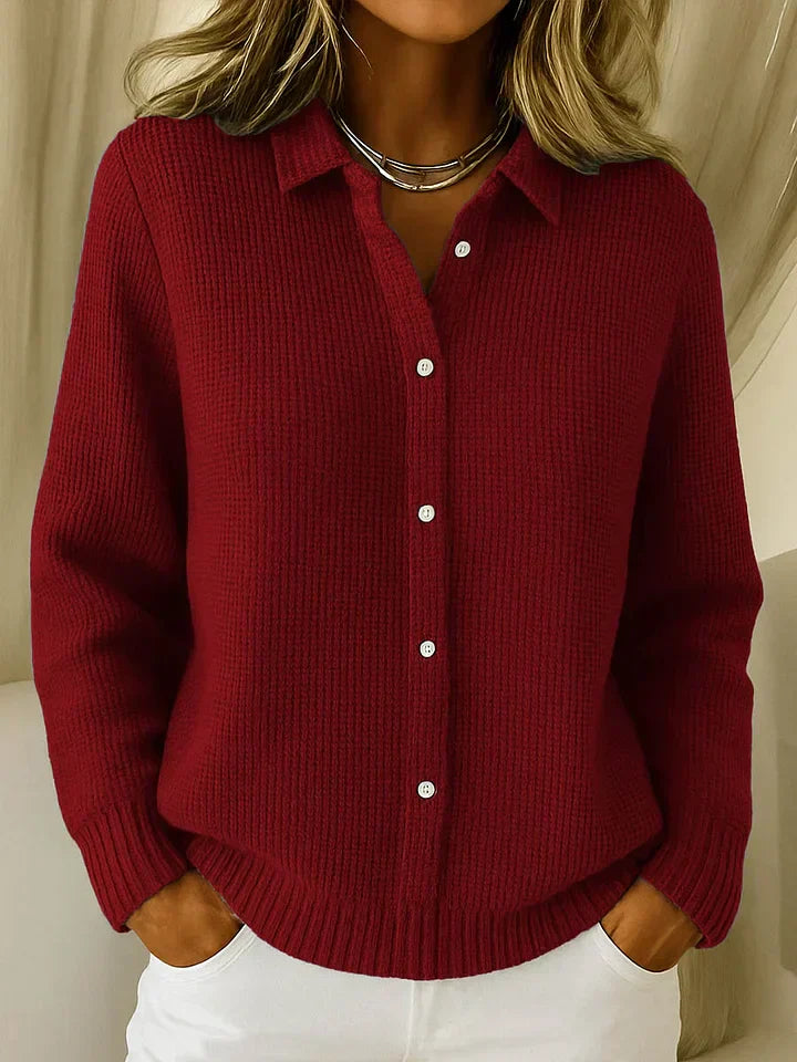 Hazel | Textured Collared Knit Cardigan