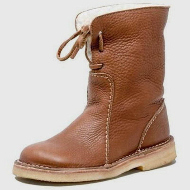 Women's Leather Shearling-Lined Ankle Boots with Fold-Over Cuff