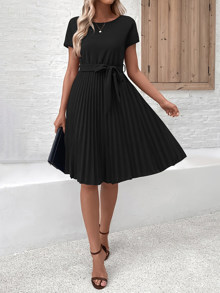 Emilia | Pleated Tie Waist Midi Dress