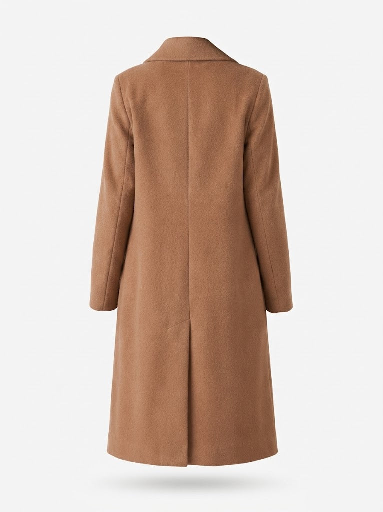 Women's Double-Breasted Longline Coat with Lapel Collar