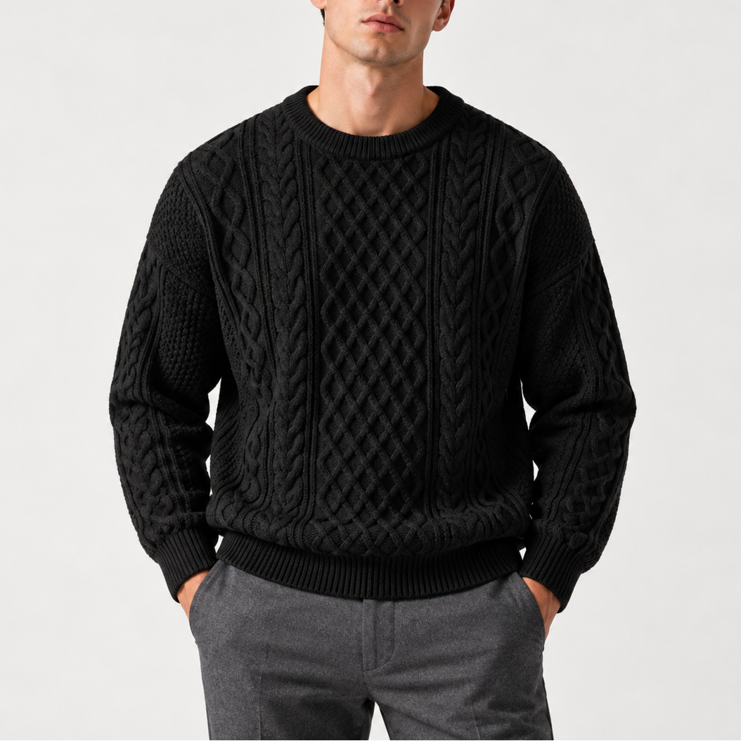 Men's Cable Knit Crew Neck Jumper in Relaxed Fit