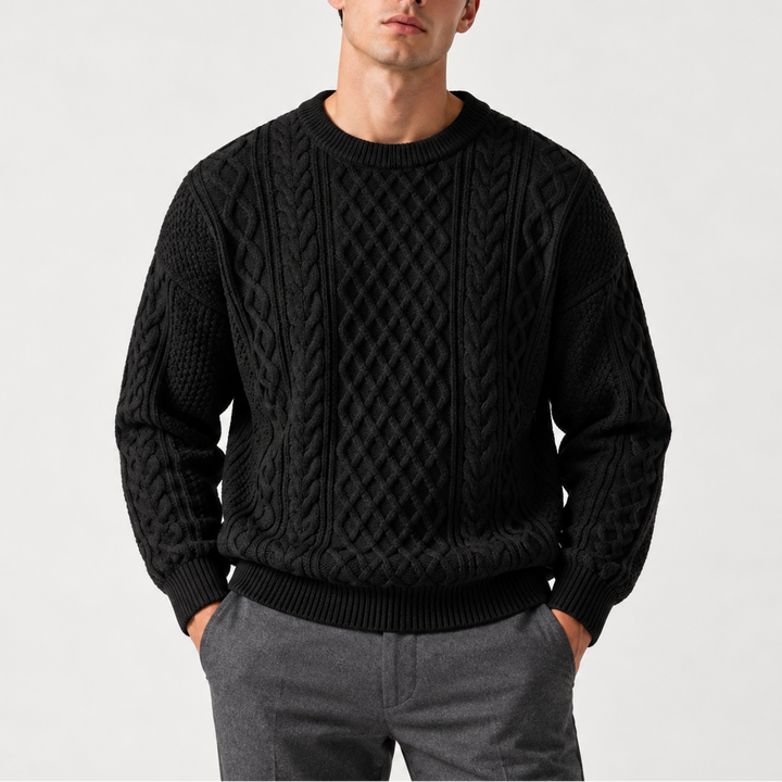 Men's Cable Knit Crew Neck Jumper in Relaxed Fit