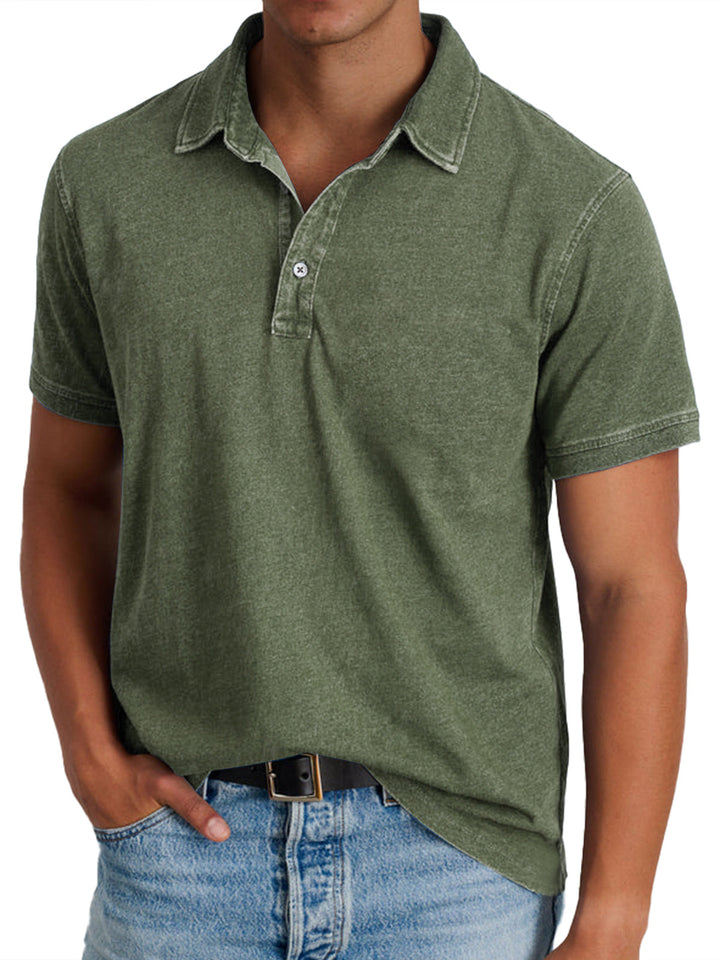 Men's Short Sleeve Polo Shirt with Button Placket