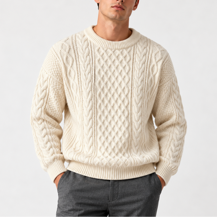 Men's Cable Knit Crew Neck Jumper in Relaxed Fit