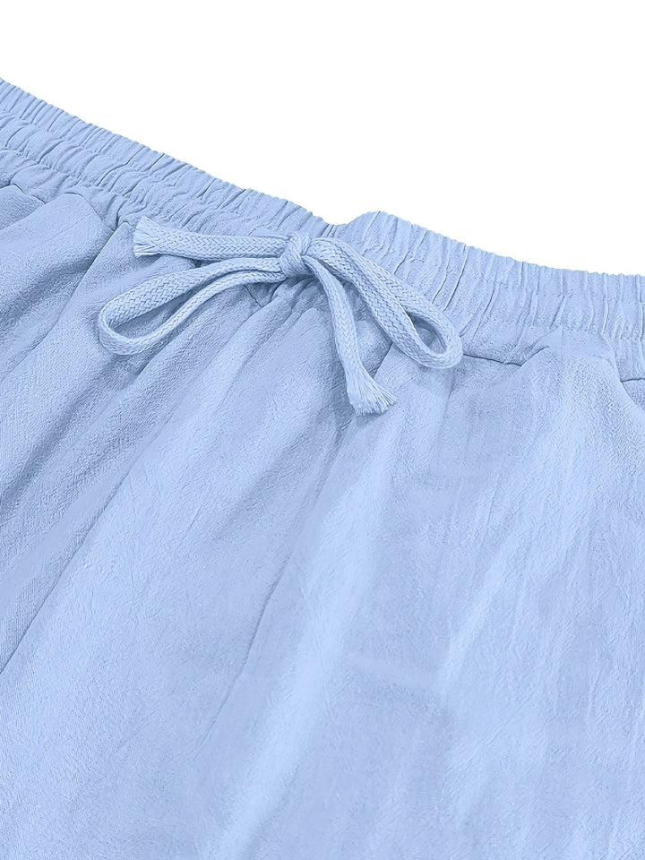 Men's Crinkled Linen Wide-Leg Drawstring Pants