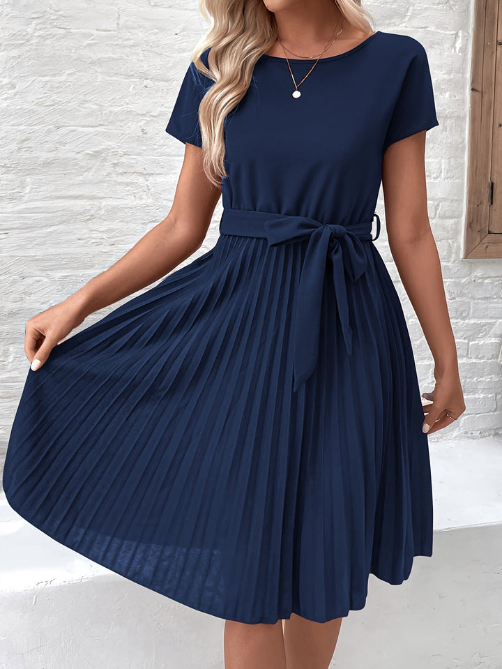 Emilia | Pleated Tie Waist Midi Dress