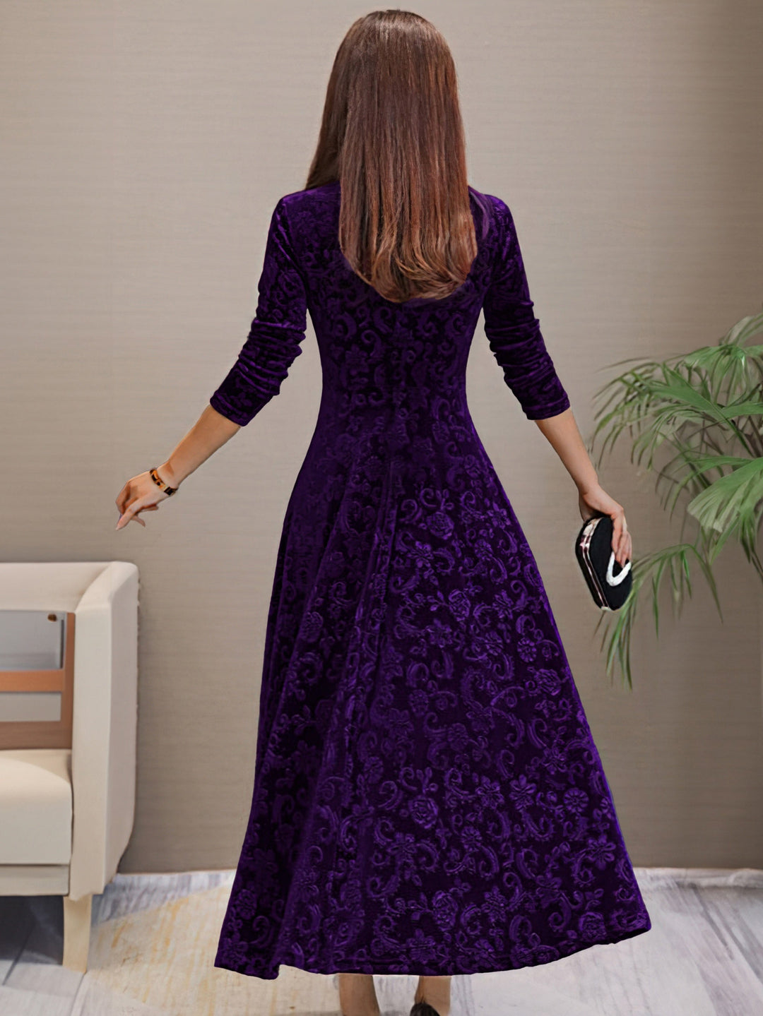 Vivienne | Floral Velvet V Neck Midi Dress