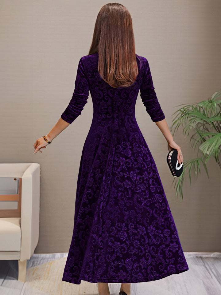 Vivienne | Floral Velvet V Neck Midi Dress