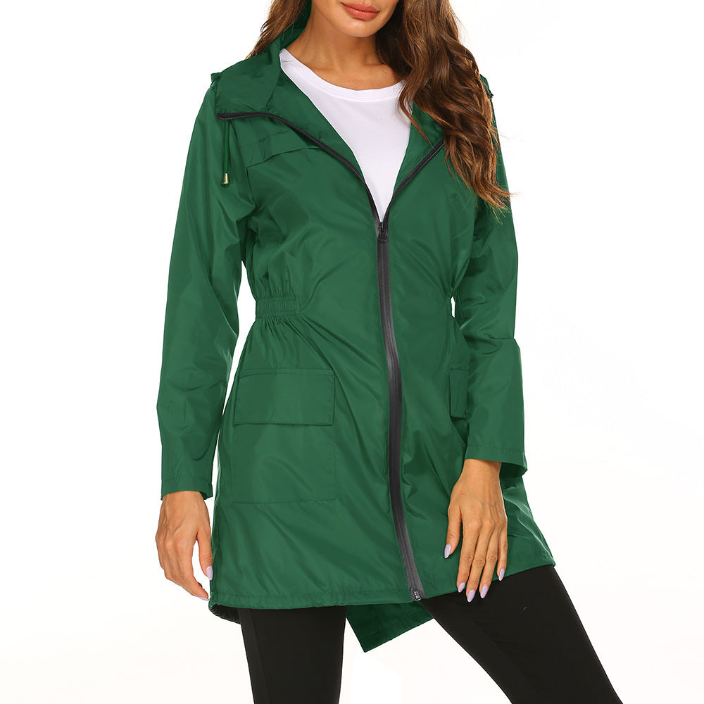 Women's Waterproof Hooded Raincoat with Drawstring Waist