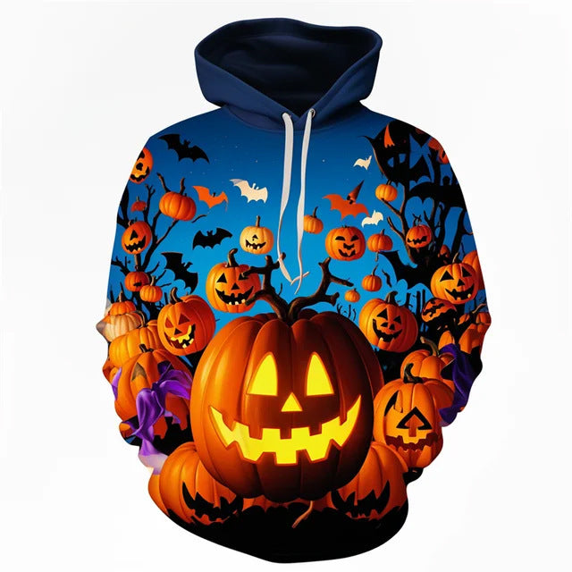 Men's Halloween Pumpkin Print Hoodie with Kangaroo Pocket