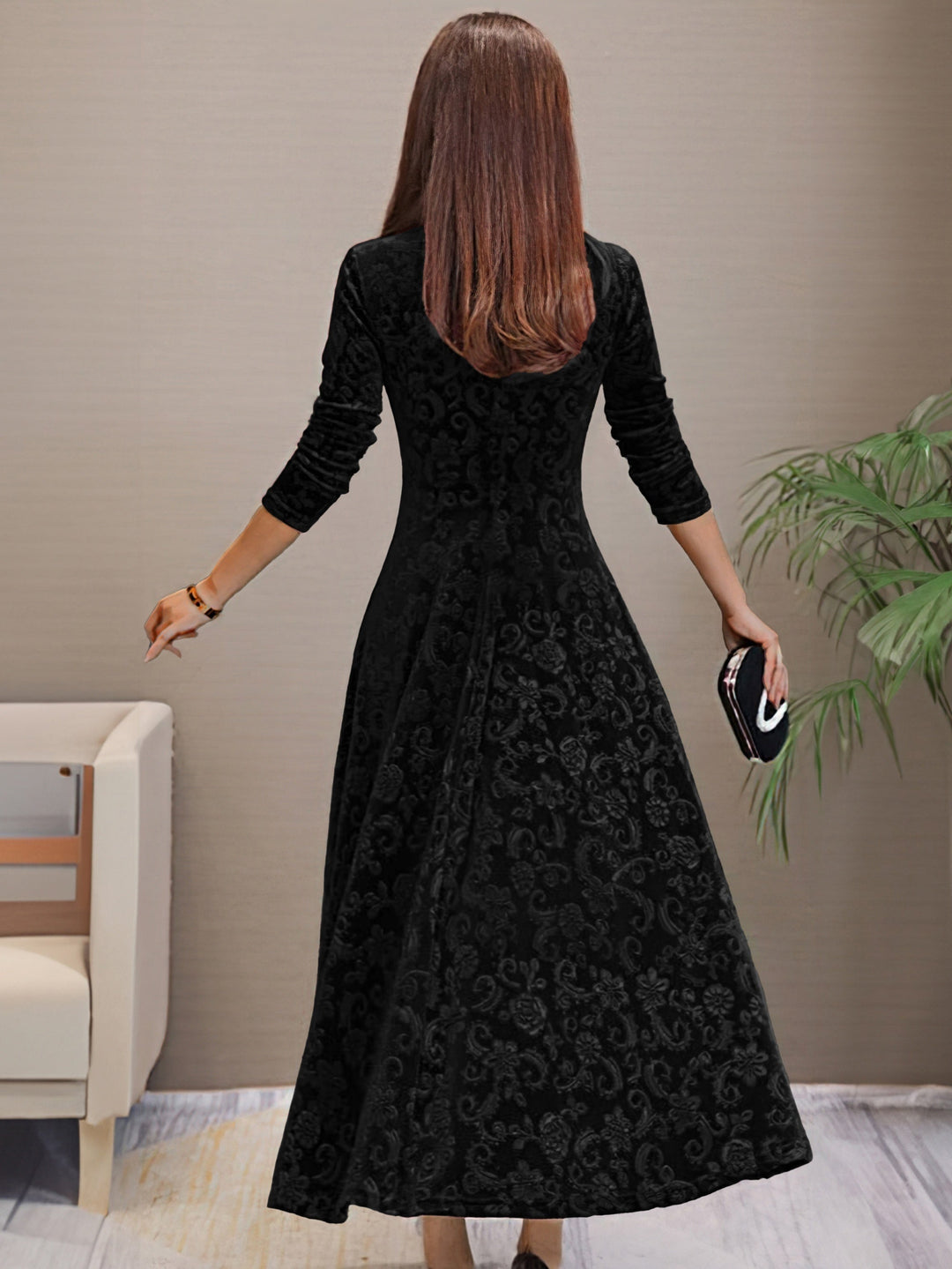 Vivienne | Floral Velvet V Neck Midi Dress