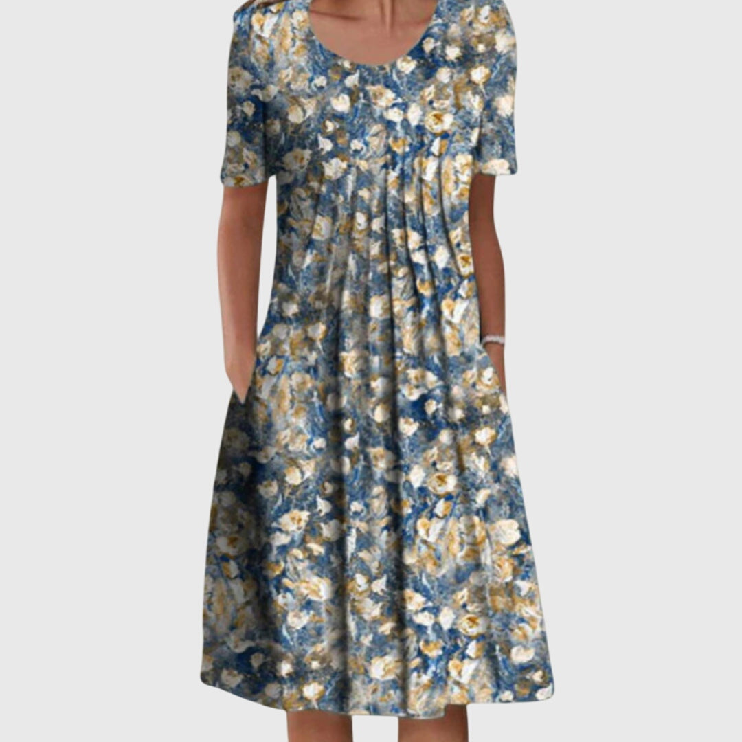 Women's Floral Midi Dress with Side Pockets