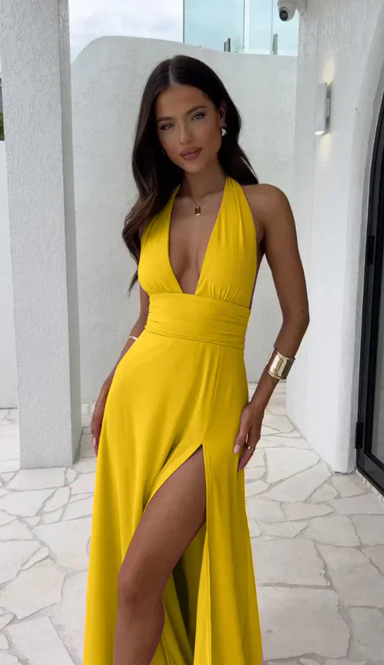 Olivia | Halter Neck Split Evening Maxi Dress