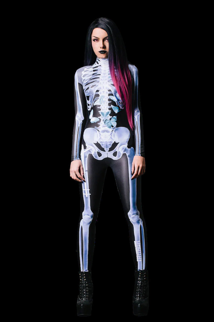 Men's Skeleton Halloween Costume Jumpsuit with Long Sleeves