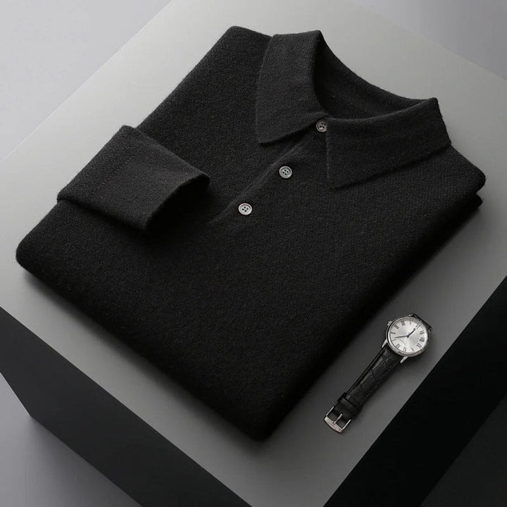 Men's Polo Collar Knit Sweater with Button Placket
