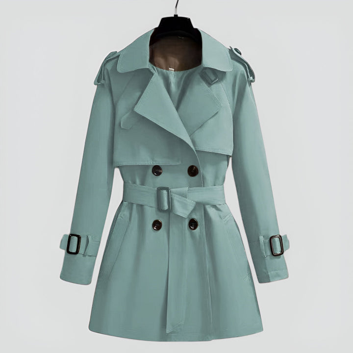 Women's Double-Breasted Trench Coat with Belted Waist