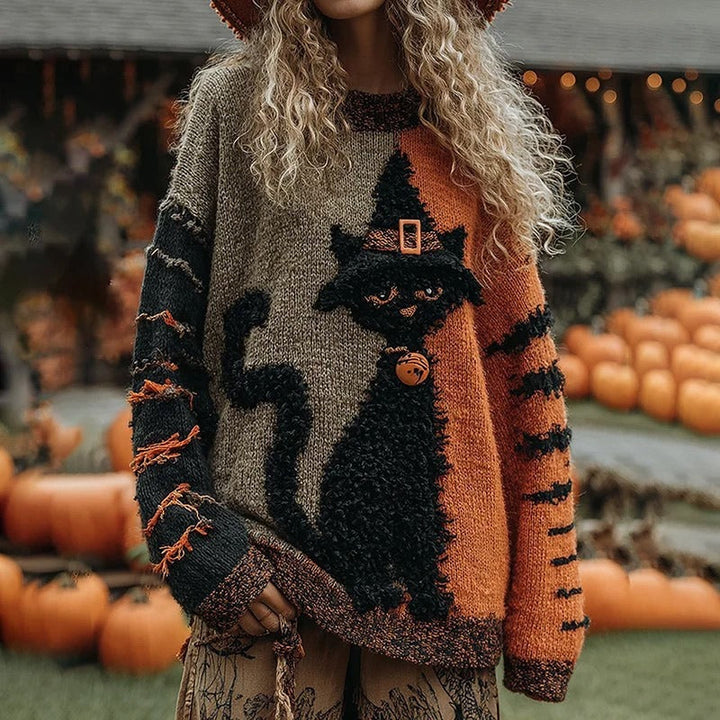 Men's Halloween Pumpkin Bat Knit Sweater