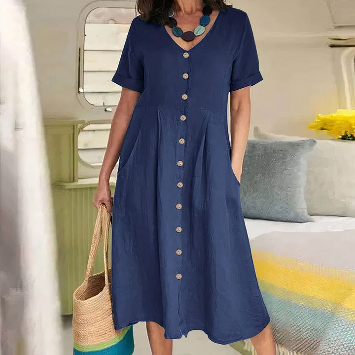 Women's Button Front Summer Midi Dress