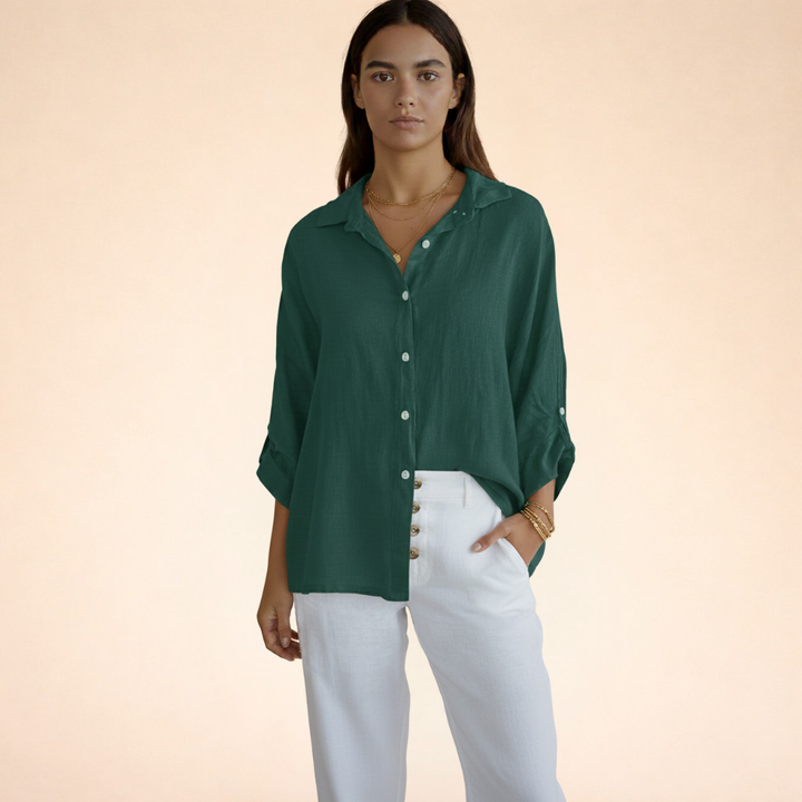 Women's Button Front Linen Blouse