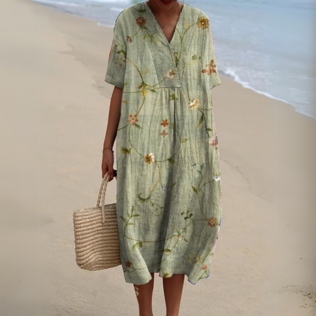 Women's Floral V-Neck Short Sleeve Maxi Dress