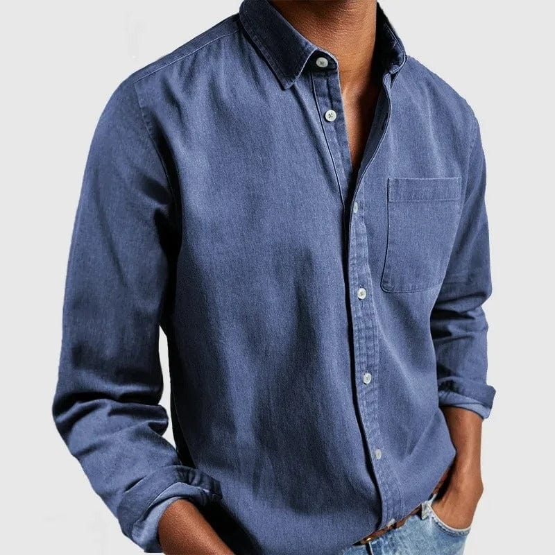 Men's Chambray Button-Up Shirt with Chest Pocket