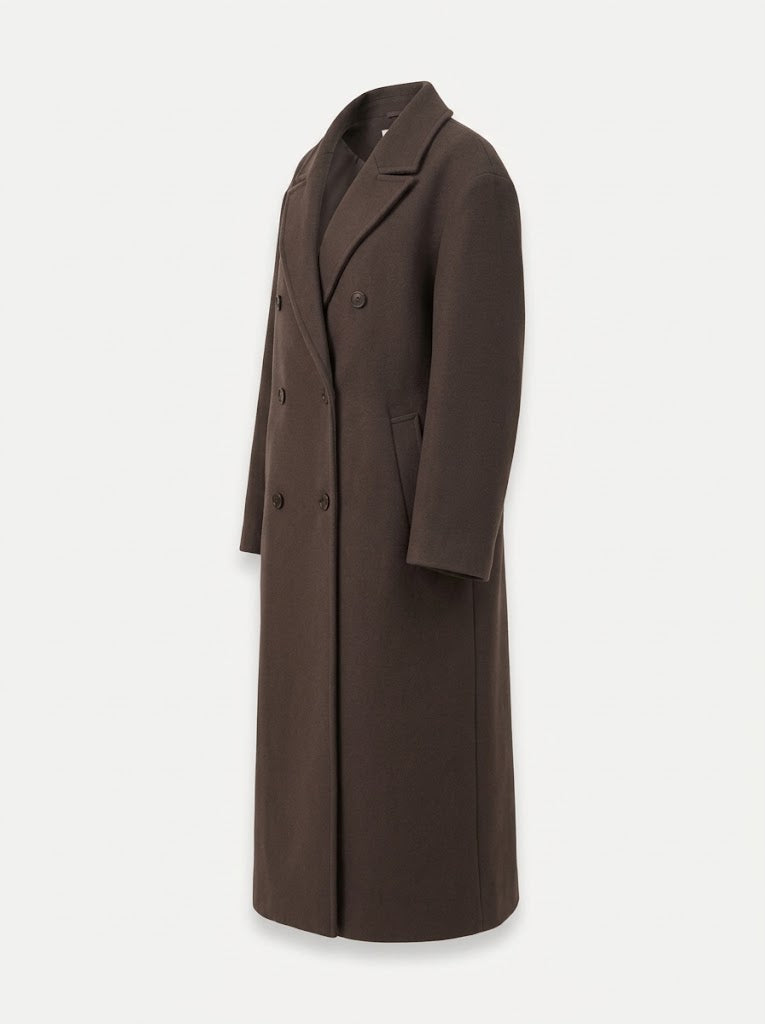 Women's Oversized Double-Breasted Longline Coat with Wide Lapel