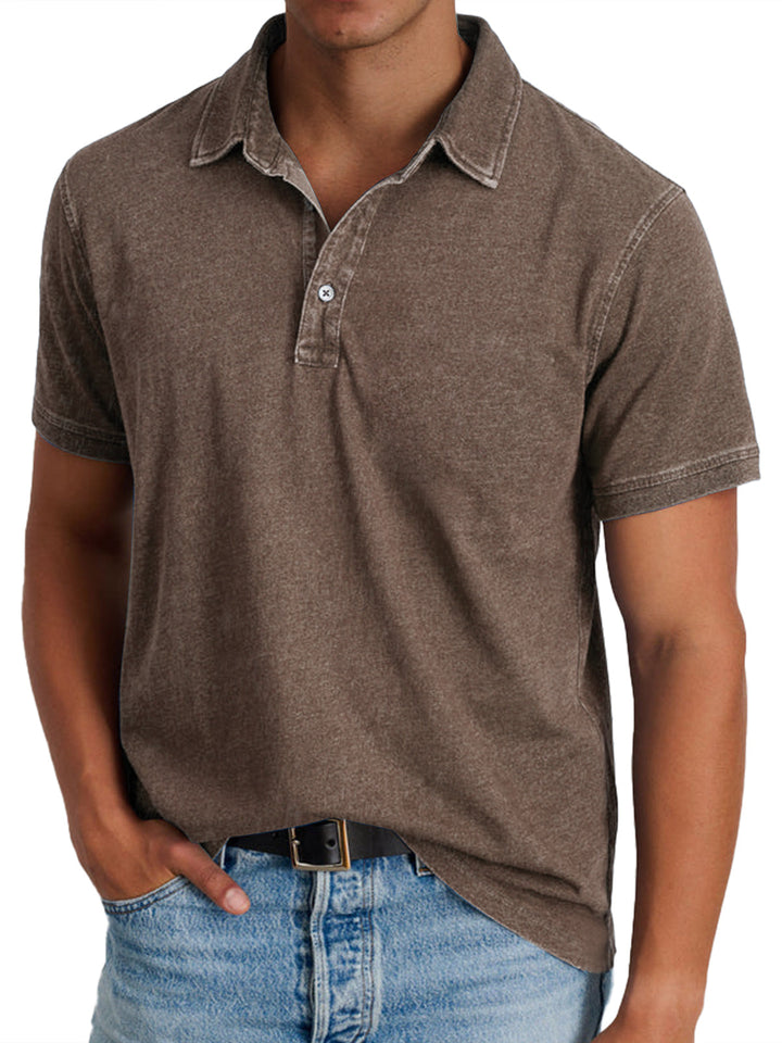 Men's Short Sleeve Polo Shirt with Button Placket