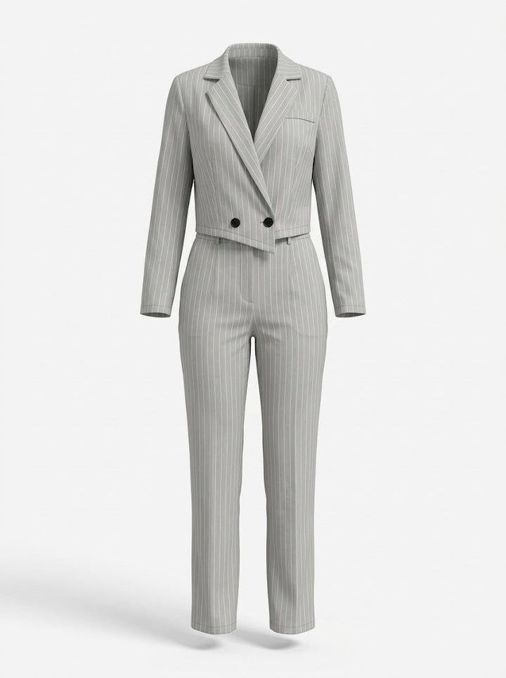 Women's Pinstripe Cropped Blazer Wide-Leg Trouser Co-Ord Set