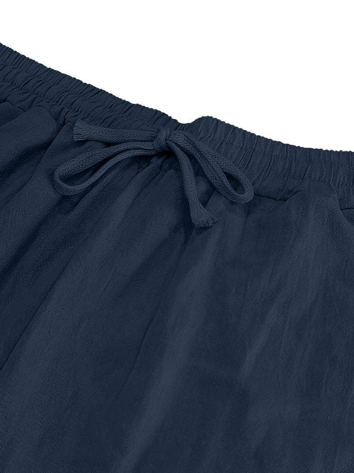 Men's Crinkled Linen Wide-Leg Drawstring Pants
