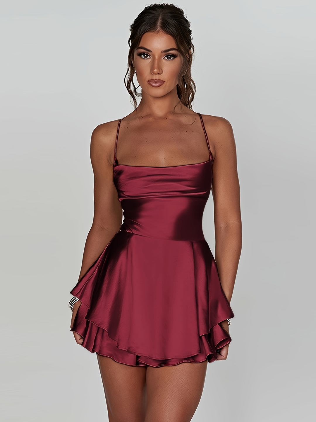 Women's Satin Mini Dress with Ruffle Hem