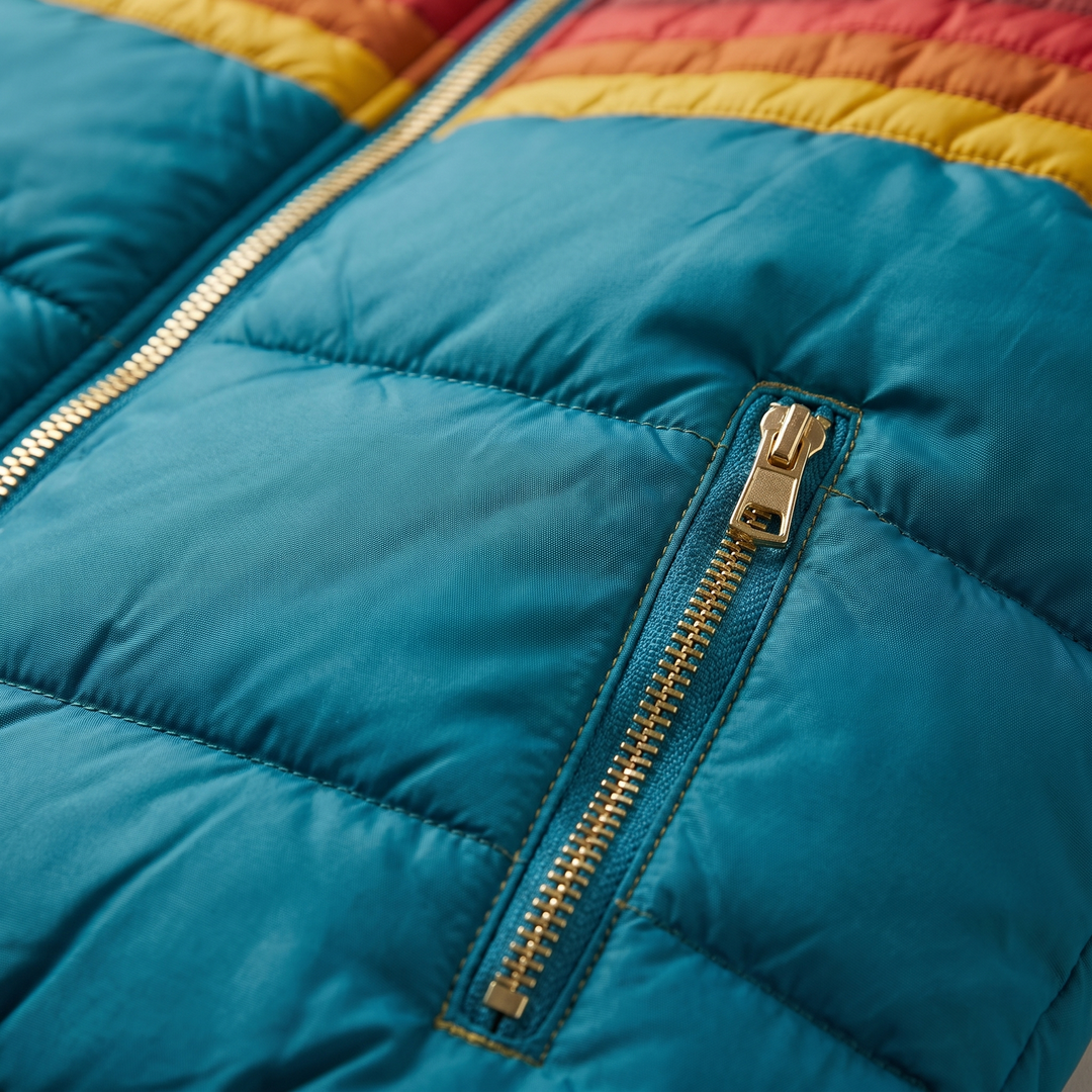 Women's Padded Puffer Jacket with Striped Colour Block