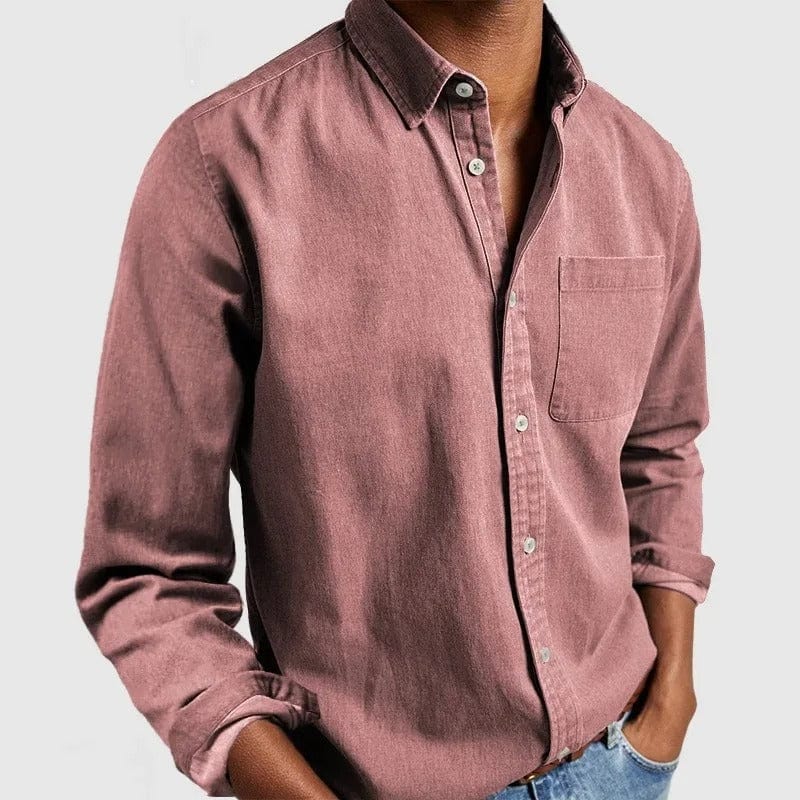 Men's Chambray Button-Up Shirt with Chest Pocket