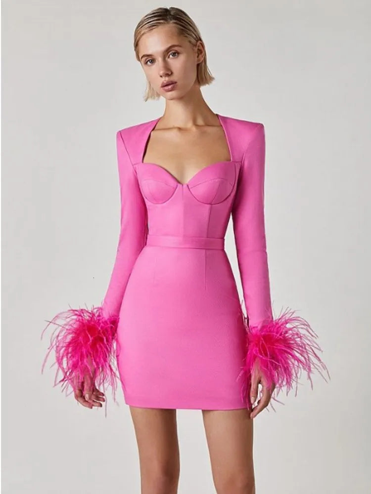 Daphne | Feather Cuff Cocktail Mini Dress