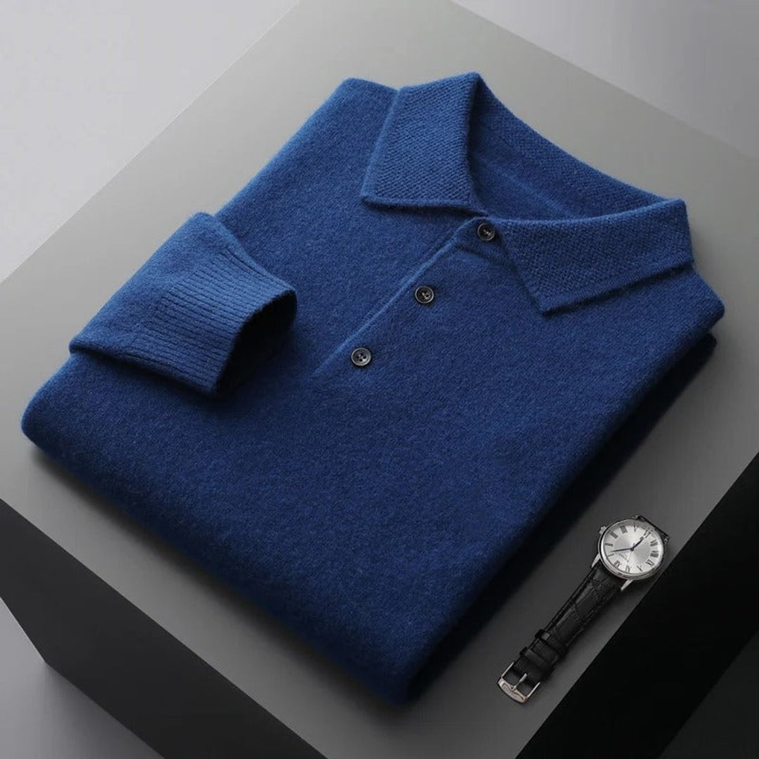 Men's Polo Collar Knit Sweater with Button Placket
