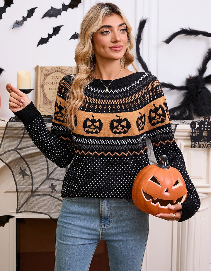 Women's Pumpkin Print Halloween Knit Jumper