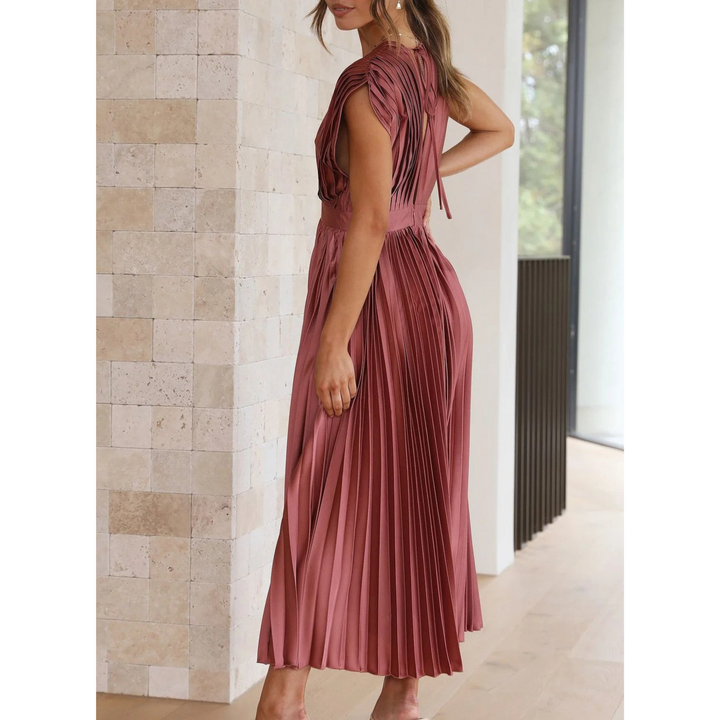 Sophia | Flowing V Neck Pleated Midi Dress