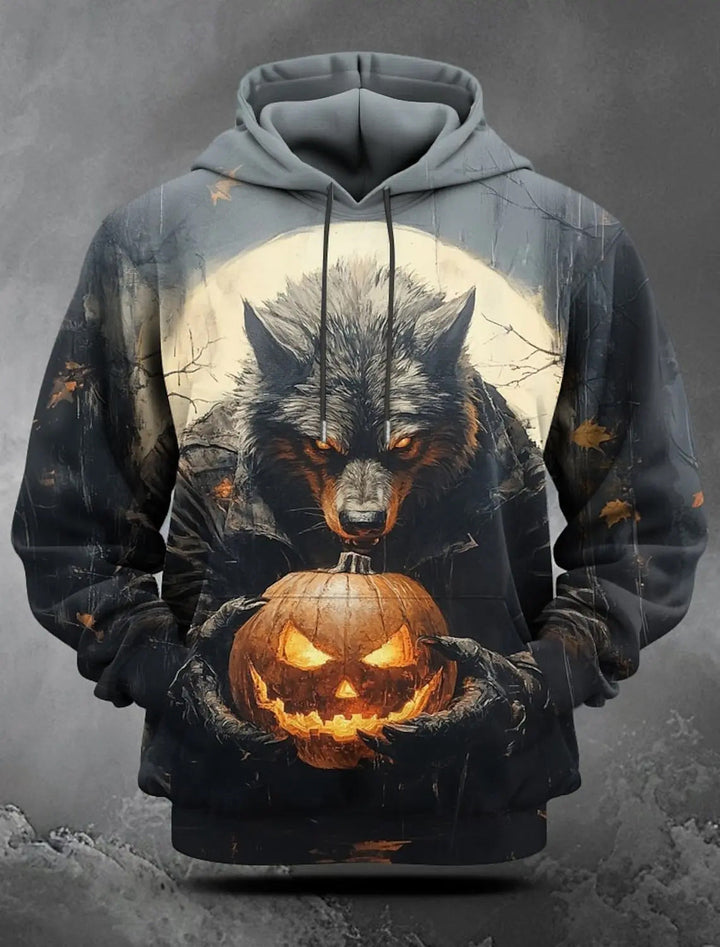 Men's Halloween Pumpkin Print Hoodie with Kangaroo Pocket