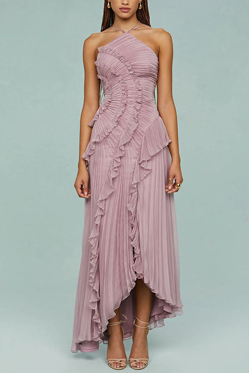 Vivienne | Pleated Ruffle Detail Occasion Maxi Dress