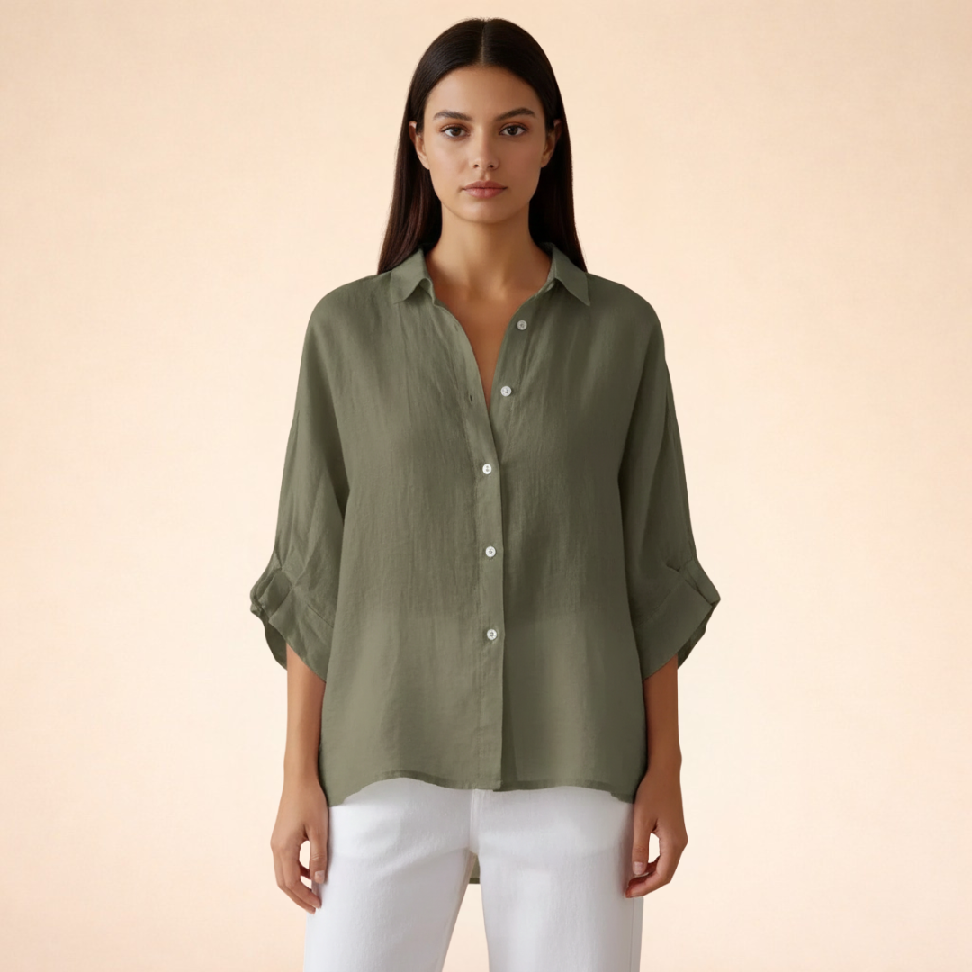 Women's Button Front Linen Blouse